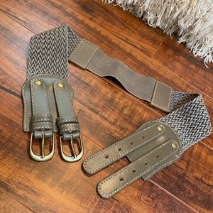 Taupe Double Buckle Elastic High Waist Belt